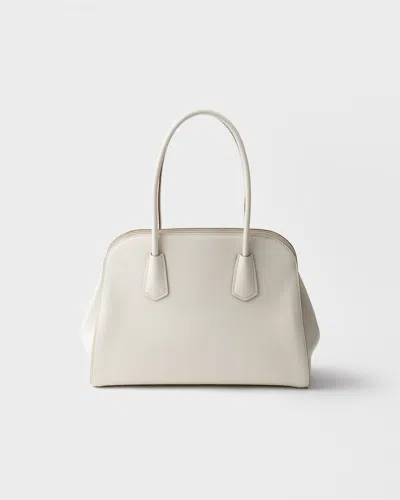 Prada Medium Leather Tote Bag In White