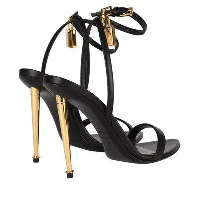 Tom Ford Open Toe Ankle Strap Pump Gold Hardware In Black