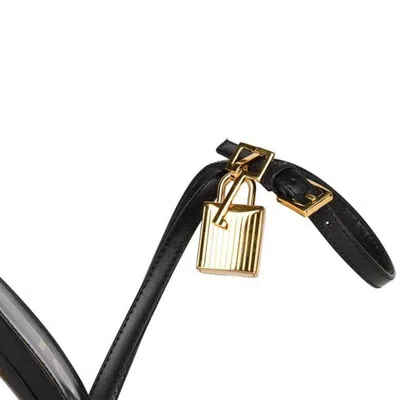 Tom Ford Open Toe Ankle Strap Pump Gold Hardware In Black