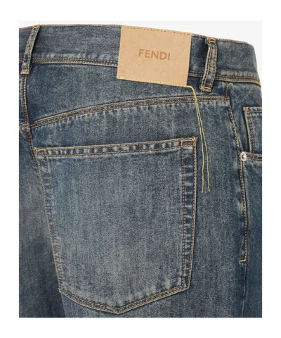Fendi Blue Washed Denim Pants In Blue
