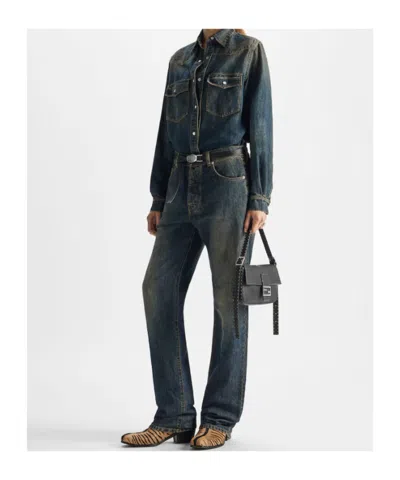Fendi Blue Washed Denim Pants In Blue