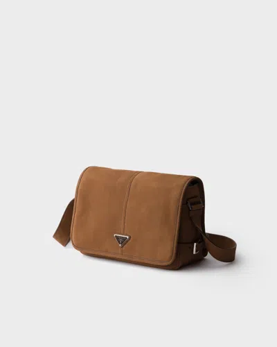 Prada Nubuck Leather Shoulder Bag In Brown