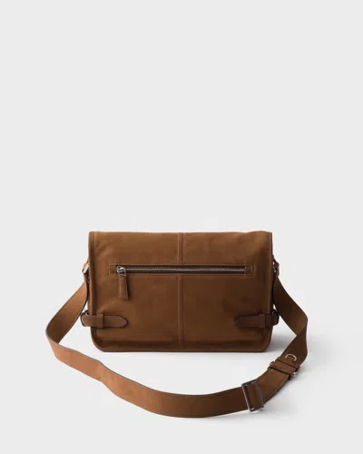 Prada Nubuck Leather Shoulder Bag In Brown