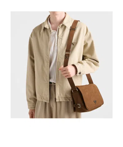 Prada Nubuck Leather Shoulder Bag In Brown