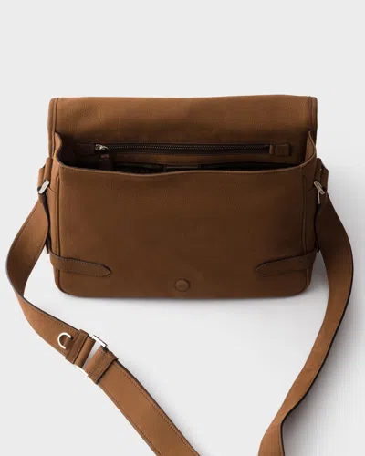 Prada Nubuck Leather Shoulder Bag In Brown