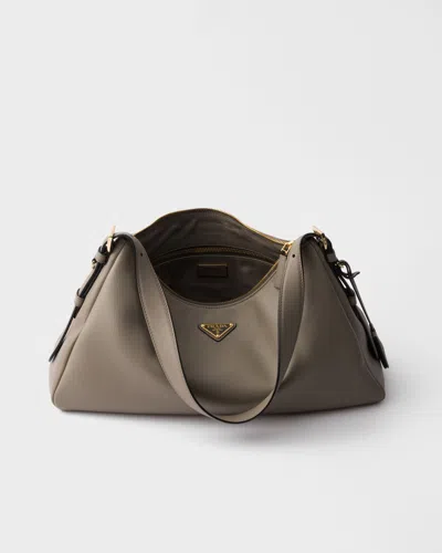 Prada Aimee Large Leather Shoulder Bag In Neutral