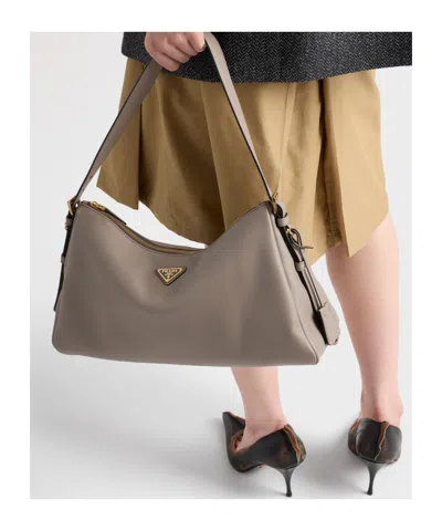 Prada Aimee Large Leather Shoulder Bag In Neutral