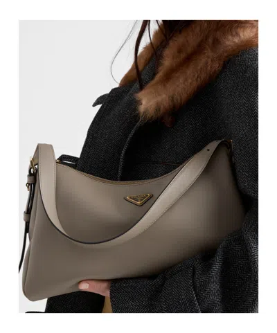 Prada Aimee Large Leather Shoulder Bag In Neutral