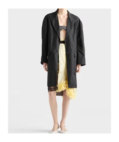 Prada Single-breasted Technical Taffeta Coat In Black