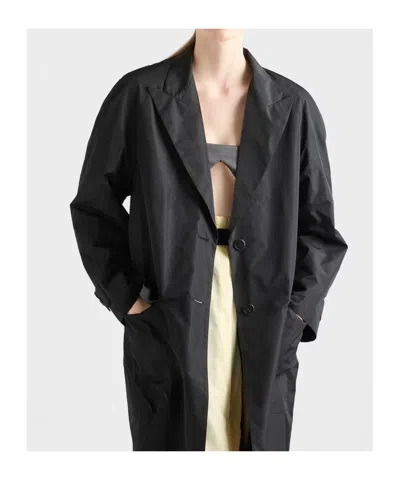 Prada Single-breasted Technical Taffeta Coat In Black