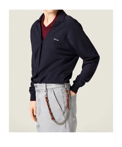 Miu Miu Wool Cardigan In Black