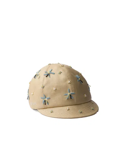 Prada Embroidered Cap In Neutral
