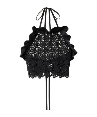 Miu Miu Macramé Pinafore Top In Black