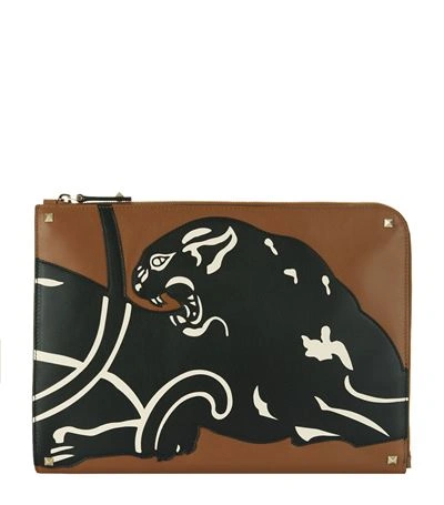 Valentino Garavani Panther Document Holder In Brown