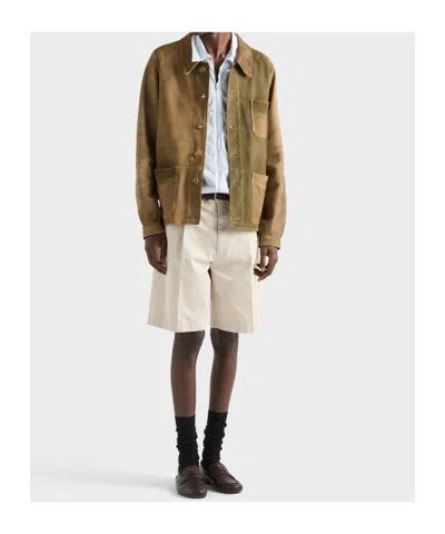 Prada Suede Blouson Jacket In Green
