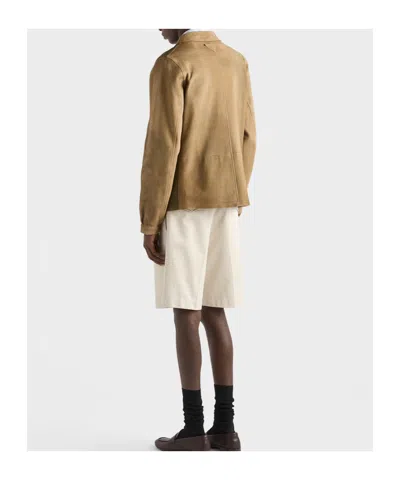 Prada Suede Blouson Jacket In Green