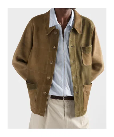 Prada Suede Blouson Jacket In Green