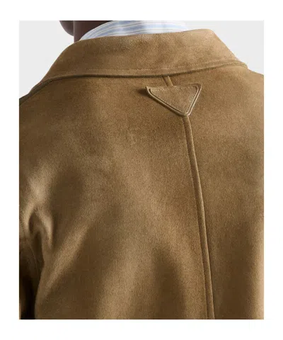 Prada Suede Blouson Jacket In Green