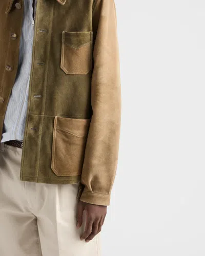 Prada Suede Blouson Jacket In Green