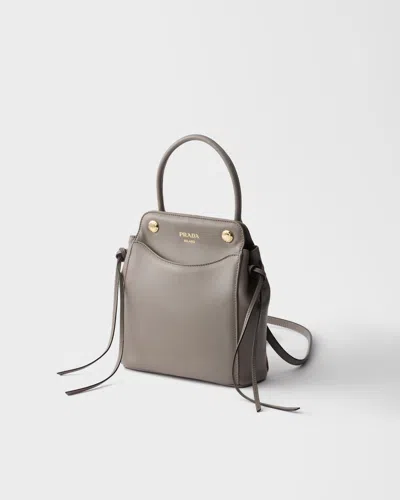 Prada Carry Mini Leather Handbag In Gray