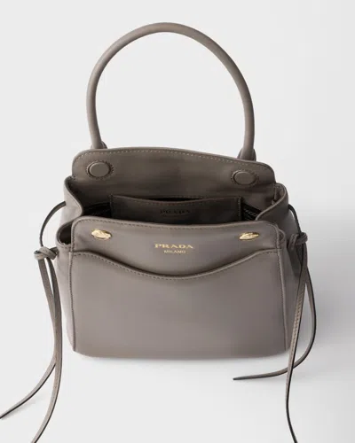 Prada Carry Mini Leather Handbag In Gray