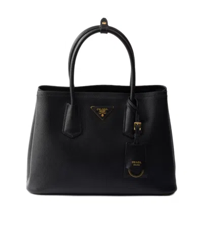 Prada Double Medium Saffiano Leather Bag In Black