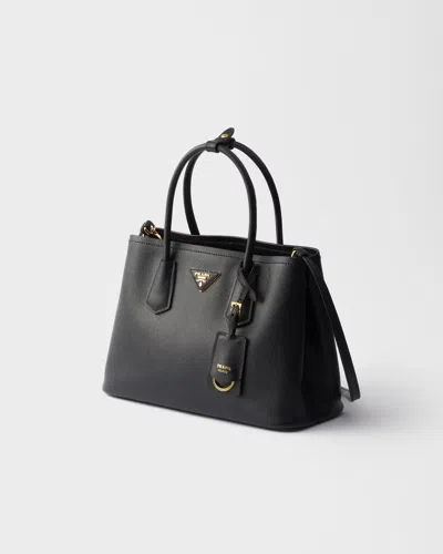 Prada Double Medium Saffiano Leather Bag In Black