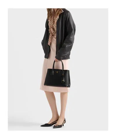 Prada Double Medium Saffiano Leather Bag In Black