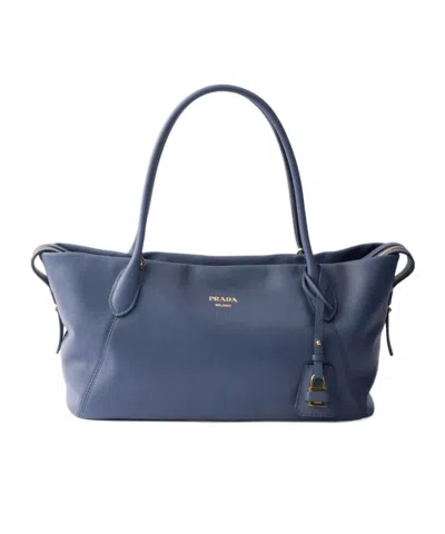 Prada Ouvert Large Leather Tote Bag In Blue