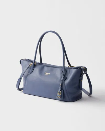 Prada Ouvert Large Leather Tote Bag In Blue