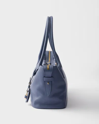 Prada Ouvert Large Leather Tote Bag In Blue