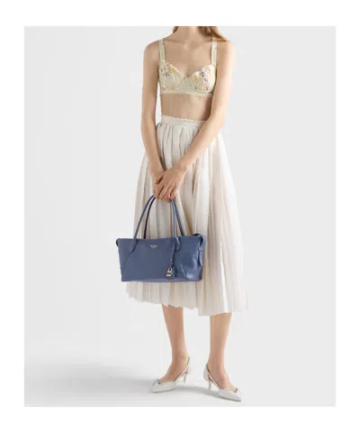 Prada Ouvert Large Leather Tote Bag In Blue