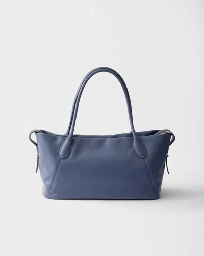 Prada Ouvert Large Leather Tote Bag In Blue