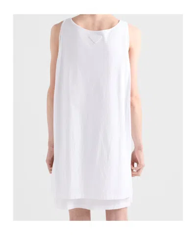 Prada Printed Cotton Tank Top In White