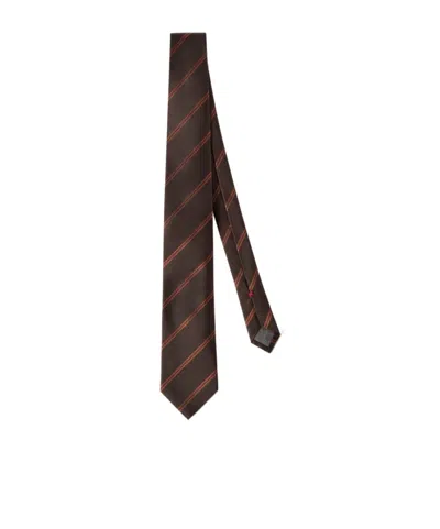 Brunello Cucinelli Striped Silk Tie In Brown