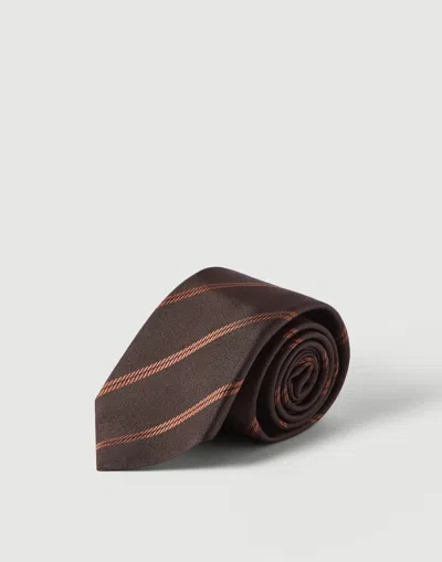 Brunello Cucinelli Striped Silk Tie In Brown