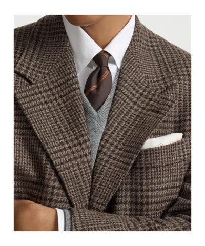Brunello Cucinelli Striped Silk Tie In Brown