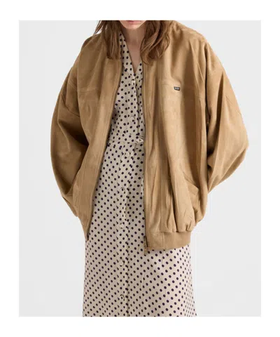 Prada Suede Jacket In Brown
