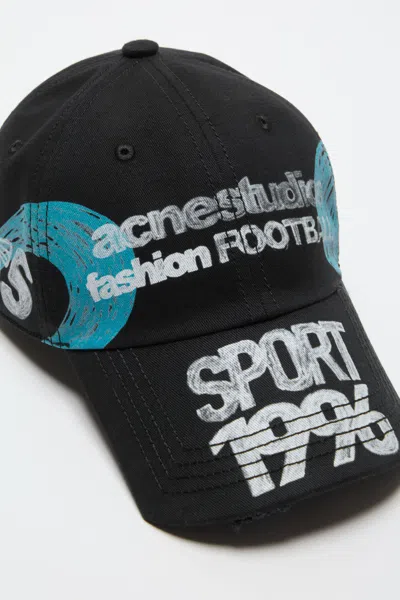 Acne Studios Distressed Logo Cap In Black