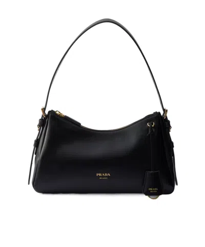 Prada Aimee Medium Leather Shoulder Bag In Black