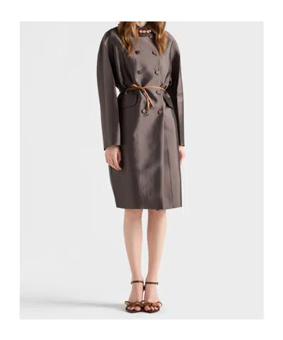 Prada Double-breasted Wool And Silk Coat In Brown