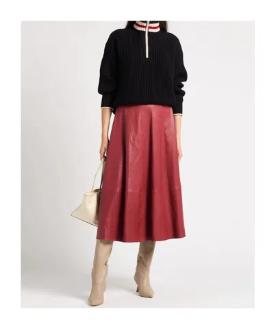 Brunello Cucinelli Natural Washed Leather Midi Circle Skirt In Brown