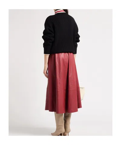 Brunello Cucinelli Natural Washed Leather Midi Circle Skirt In Brown