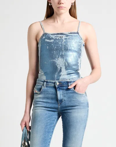 Diesel Solid Color Denim Sleeveless Top In Blue