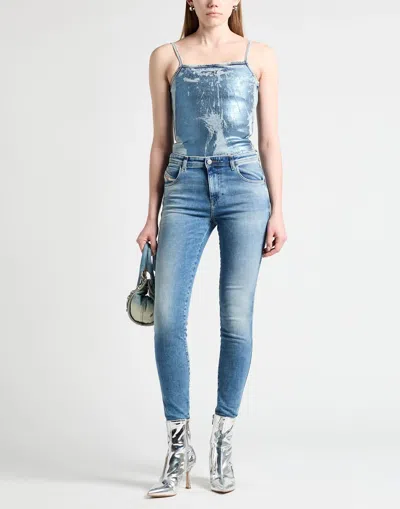 Diesel Solid Color Denim Sleeveless Top In Blue