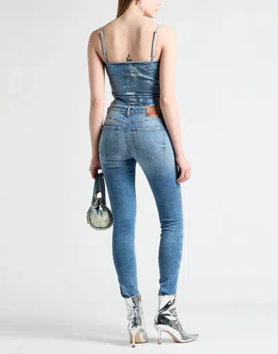 Diesel Solid Color Denim Sleeveless Top In Blue