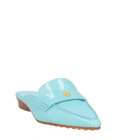 Tory Burch Flat Leather Slippers In Blue