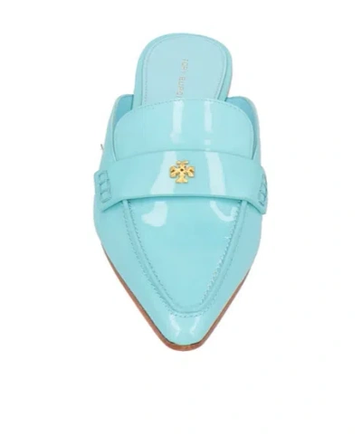 Tory Burch Flat Leather Slippers In Blue