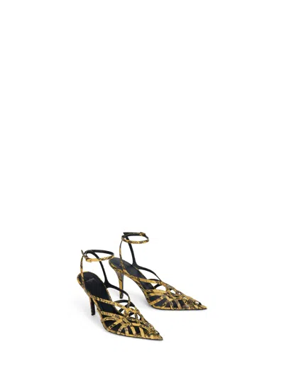 Balmain Python-effect Leather Cage Sandals In Yellow