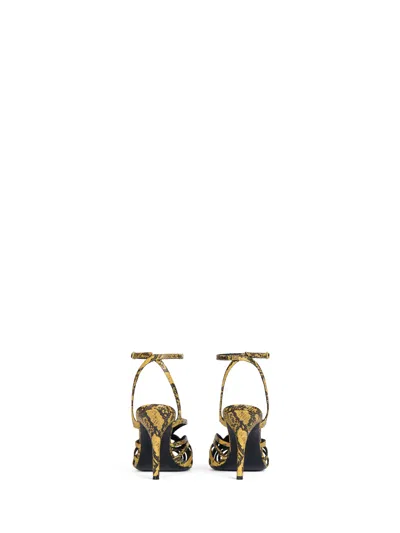 Balmain Python-effect Leather Cage Sandals In Yellow